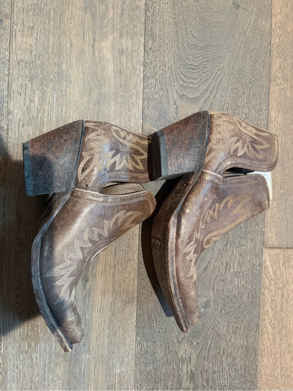 Ariat Brown Western Embroidered Leather Ankle Boots - Picture 2 of 3